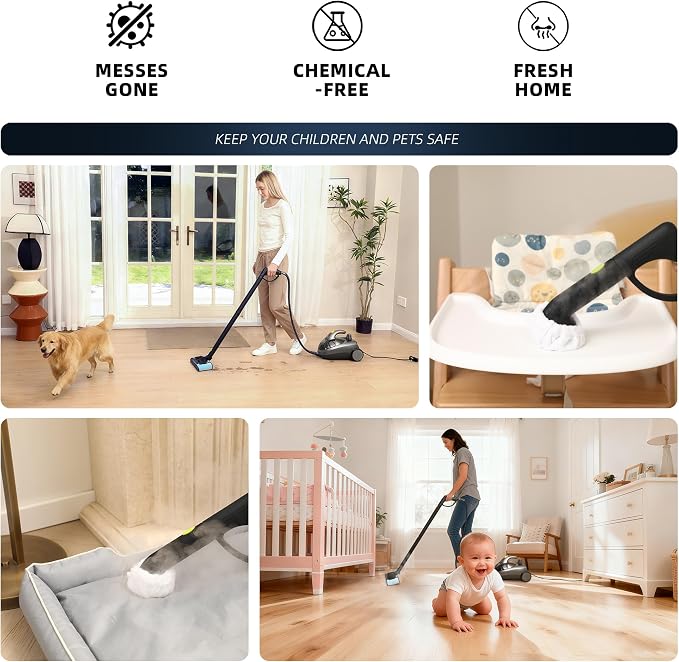 Heavy-Duty Steam Cleaner for Home, 1500W High Pressure | Multipurpose Steamer for Cleaning with 22 Accessories for Tile, Grout, Hardwood Floors, Bathroom, Kitchen & Car Detailing