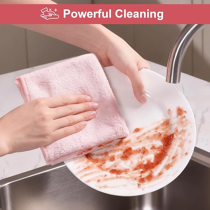 JOYMOOP Microfiber Cleaning Cloths, 11.8" x 11.8" Pink Reusable Kitchen Towels, Lint-Free Cleaning Rags, Super Absorbent Cleaning Cloths for Kitchen, Car, and Household Cleaning, 18 Packs