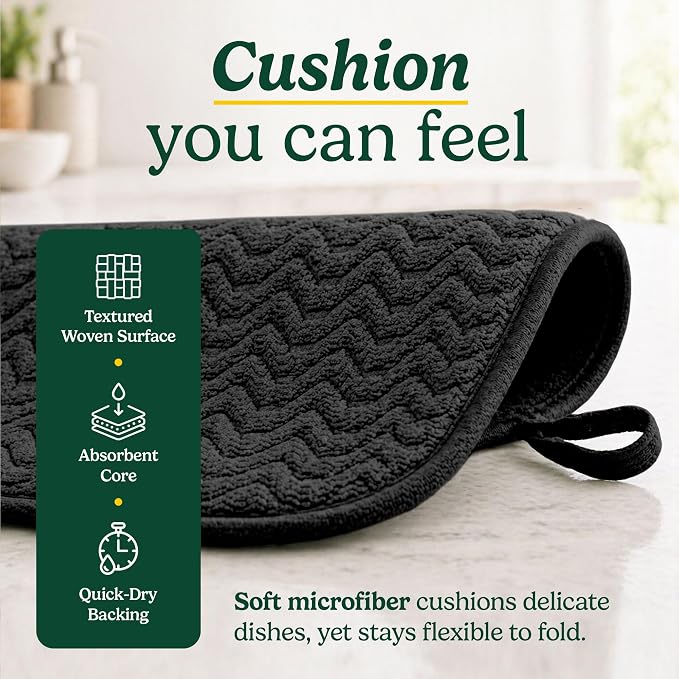 Cuisinart Dish Drying Mat for Kitchen Counter - 2-Pack XL 18x24 Ultra Absorbent Microfiber Dish Mat - Fast Drying, Machine Washable, Foldable Countertop Pad - Safe for Granite & Quartz