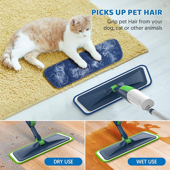 Spray Wet Mops for Floor Cleaning: Floor Mop with 2 Refillable Bottles | 5 Washable Pads for Swiffer Powermop, 360° Rotating Head, Commercial Dust Mop, for Hardwood Laminate Vinyl Wood Tiles Ceramic