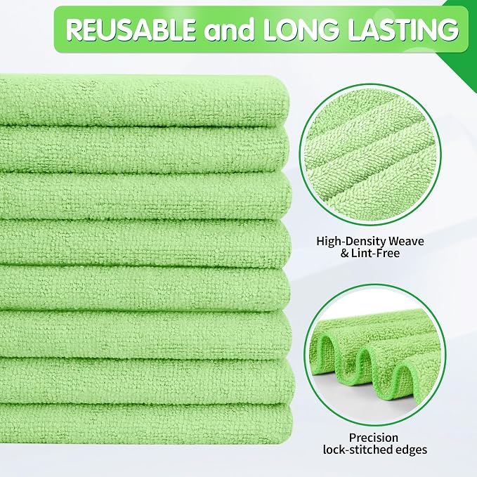 FIXSMITH Sage Green Microfiber Cleaning Cloth -Pack of 8, Highly Absorbent Cleaning Rags, 16"X12" All Purpose Cleaning Towels for Housekeeping, Kitchen, Car, Lint Free and Reusable Microfiber Towels