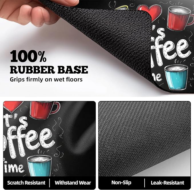 Dish Drying Mat Large Coffee Mat Absorbent Drying Mat for Kitchen Counter Coffee Bar Accessories 32"x 17", Coffee Time