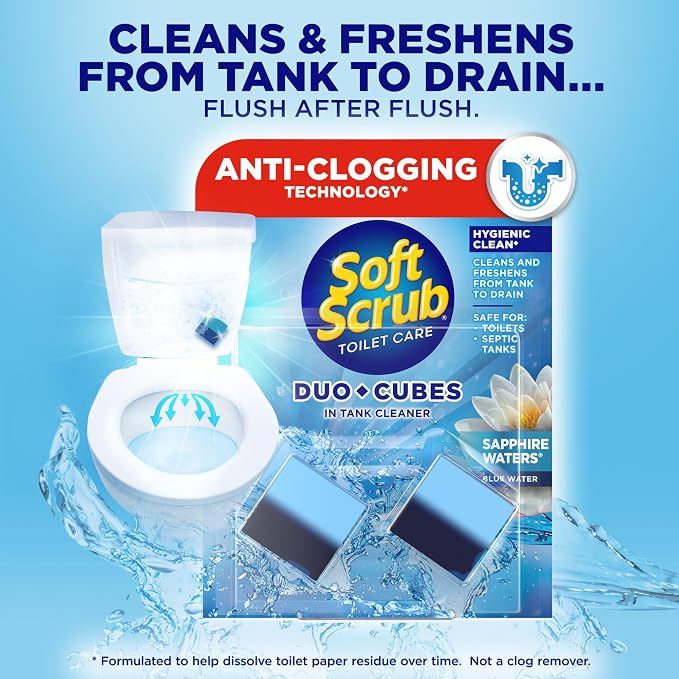 Soft Scrub In-Tank Toilet Cleaner Duo-Cubes, Sapphire Waters, 2 Ct (Pack of 7), Cleans & Freshens, Helps Fight Toilet Ring, Hard Water & Limescale Stains