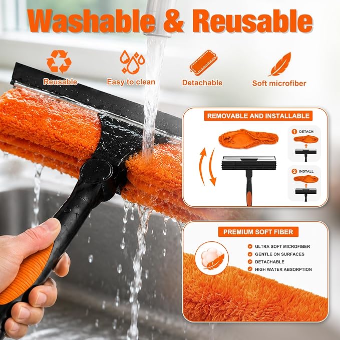 LAANPOLE 30FT Window Squeegee with Extension Pole, 2-in-1 Squeegee for Window Cleaning, Professional Cleaning Kit for Home with 24FT Telescoping Pole for Outdoor Indoor Use