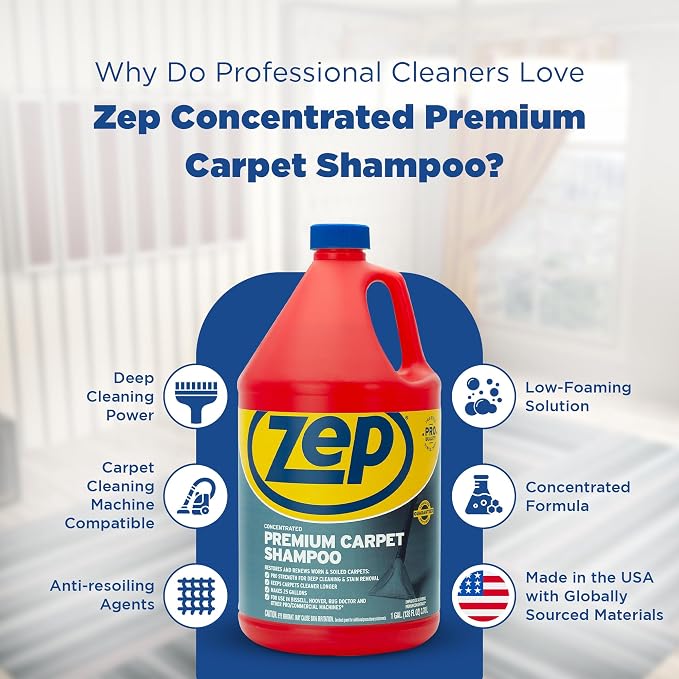 Zep Premium Carpet Shampoo - 1 Gal (Case of 4) - ZUPXC128 - Deep Cleaning and Stain Removal for Carpet Machines