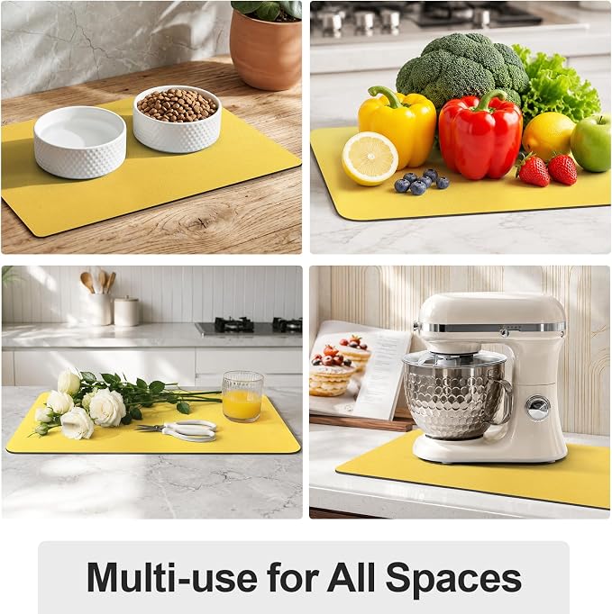 Ecotrim - Dish Drying Mat for Kitchen Counter | Coffee Bar Mat for Countertops | Heat Resistant Drainer Mat with Non-slip Rubber Backed | Hide Stain Kitchen Absorbent Draining Mat | Yellow 16"x24"