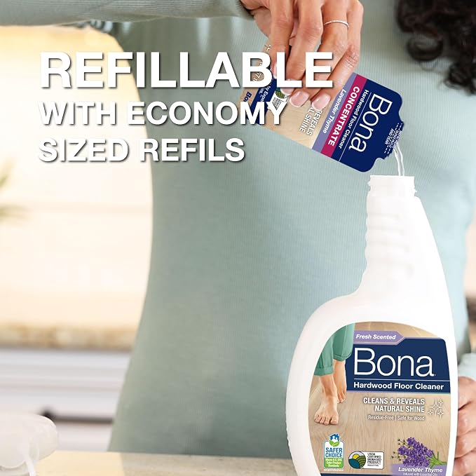 Bona® Hardwood Floor Cleaner Spray - 32 fl oz - Lavender Thyme - Includes Filled Bottle + Concentrate Refill for Hardwood Floor Cleaning