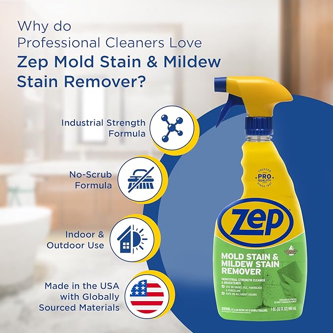 Zep Mold Stain and Mildew Stain Remover - 32 oz (Pack of 4) ZUMILDEW32 - Professional Strength No Scrub Formula