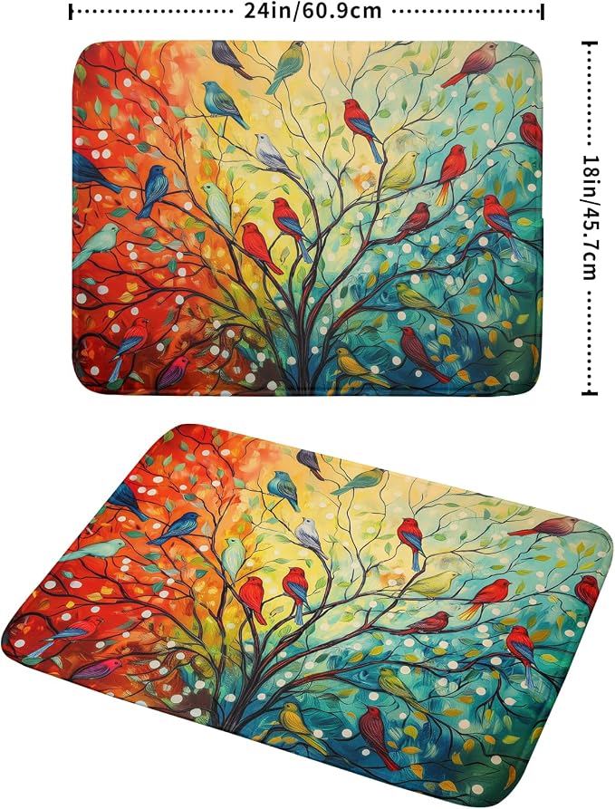 Dish Drying Mat for Kitchen Counter 18x24 Inch Summer Floral Birds Kitchen Drying Mat Fast Dry Absorbent Microfiber Dish Drainer Rack Pad Flower Mat for Countertop Decor