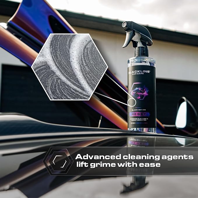 Blackline Luxury Scented Interior Cleaner Reset Deep Cleans & Deodorizes All Surfaces, pH-Neutral High-Foam Formula, Long-Lasting Premium Fragrance for Cars (16 Fl Oz, Italian Leather)