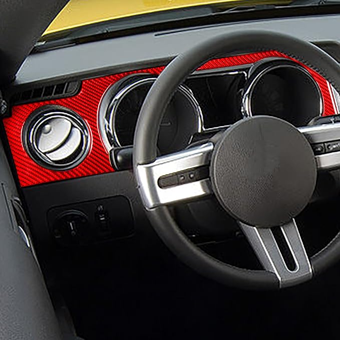 Red Real Carbon Fiber Trim for Ford Mustang Accessories | for GT Shelby 2005 2006 2007 2008 2009 Central Console Instrument Panel Gear Shift Cover Interior Thick Overlay Decal 12PCs