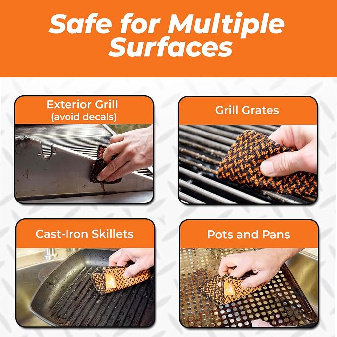 Proud Grill Q-Swiper Scrub-Clean Reusable Grill Cleaning Cloth - Non-Scratch Scrubbing Dish Cloths, Heavy Duty Micro-Coated Fiber Cloth, Multipurpose Kitchen Scrubber for Grills & Cookware - Pack of 2