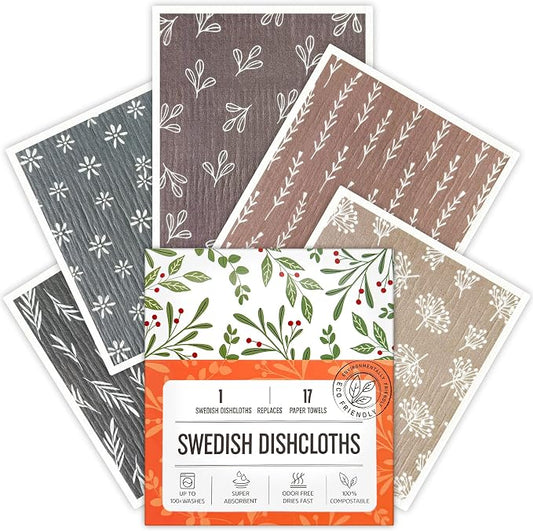 Swedish Dishcloths for Kitchen, 5 Pack Reusable Paper Towels Washable, Super Absorbent Swedish Dish Cloths, Non-Scratch, Biodegradable