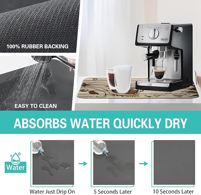 Fun Coffee Mat 19inx12in,Coffee Bar Mat for Countertops,Absorbent Hide Stain Anti-Slip Coffee Bar Accessories Fit Under Coffee Machine Mat,dish Drying Mats for Kitchen