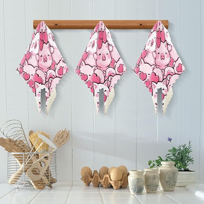 STAYTOP Cute Kawaii Pigs Kitchen Dish Cloth, 6 Pack Super Absorbent and Soft Nonstick Oil Dish Towels, Reusable Cleaning Cloths 11" x 11"