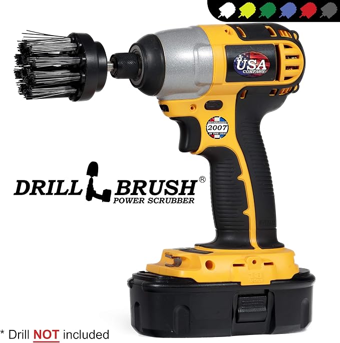 2in Long Black Ultra Stiff BBQ Grill Brush - Nylon Bristle Electric Spin Scrubber Drill Set - Spin Brush Rust Remover - BBQ Accessories - Essential Cleaning Supplies for Safe & Efficient Scrubbing