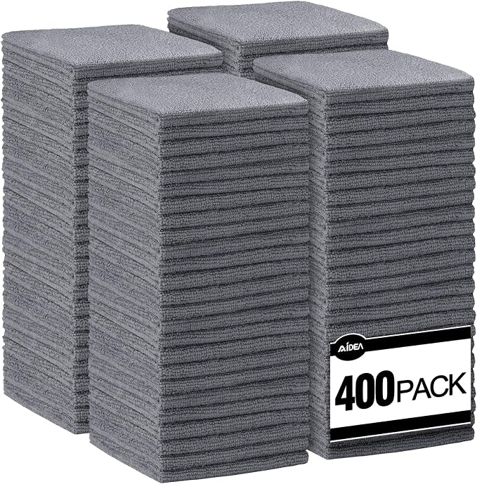 AIDEA Microfiber Cleaning Cloth Grey-400PK, Soft Absorbent Rags, Microfiber Towels for Cars, Kitchen Towels, Dusting Cloth for Home, Window, Cleaning Supplies, 12"×12"