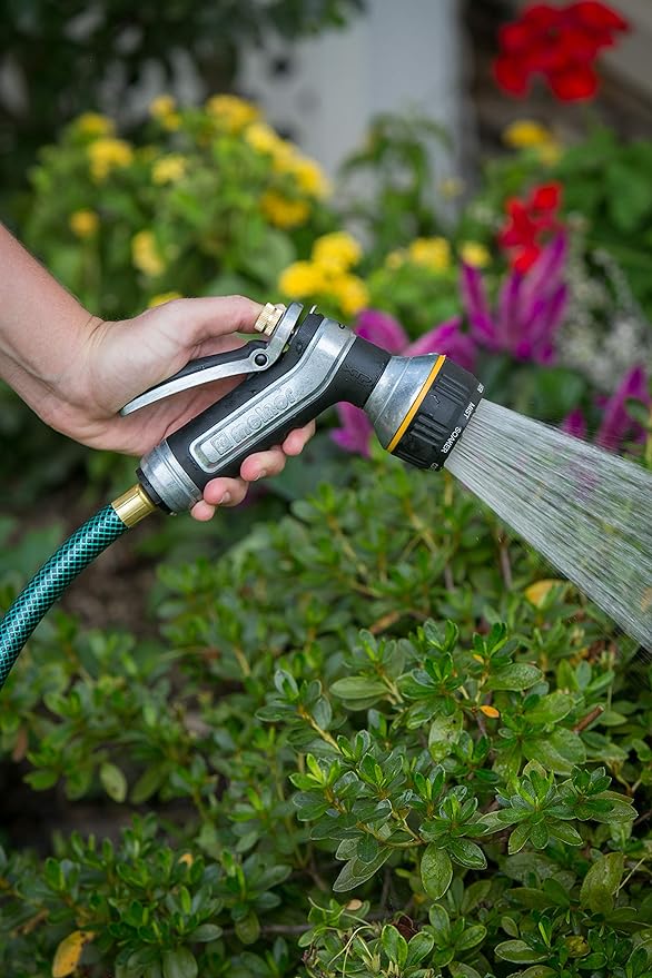 Melnor 65020-AMZ Metal Multi-Pattern Hose Nozzle with Rear Trigger Grip, 7 Spray Patterns, Heavy-Duty Metal Construction, Quick Connect Adapter, Black, Orange