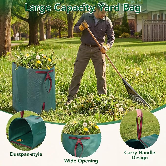 Dntorx 1 Pack 53 Gallon Reusable Yard Waste Bag, Leaf Bags With Handles | Dustpan-Style Opening, Heavy-Duty Pp, Standable And Foldable, For Leaves, Grass, And Yard Debris