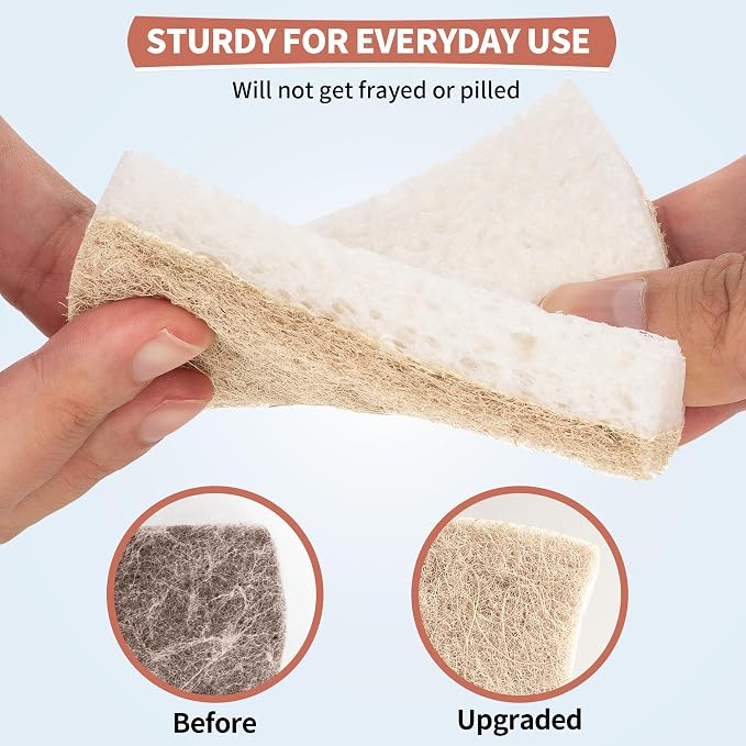 Natural Dish Sponge 48 Pack, Non-Scratch Scrub Sponge, Eco Multipurpose Kitchen Sisal Fiber Cellulose Sponge, Odor-Less Dual-Sided for Dish Washing & Household Cleaning
