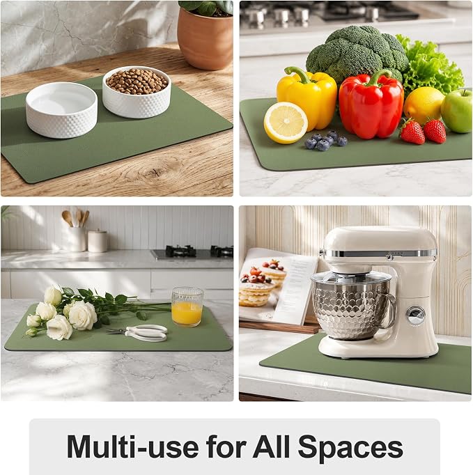 Ecotrim - Dish Drying Mat for Kitchen Counter | Coffee Bar Mat for Countertops | Heat Resistant Drainer Mat with Non-slip Rubber Backed | Hide Stain Kitchen Absorbent Draining Mat | Green 16"x24"