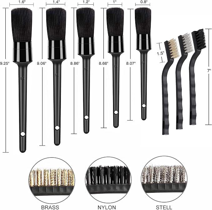 HMPLL 10pcs Detailing Brush Set, Multi-Purpose Car Detailing Brushes | for Cleaning Car Interior, Exterior, Engine, Leather, Including 5 car Cleaning Brush, 3 Wire Brush, 2 Air Vent Brush,Black