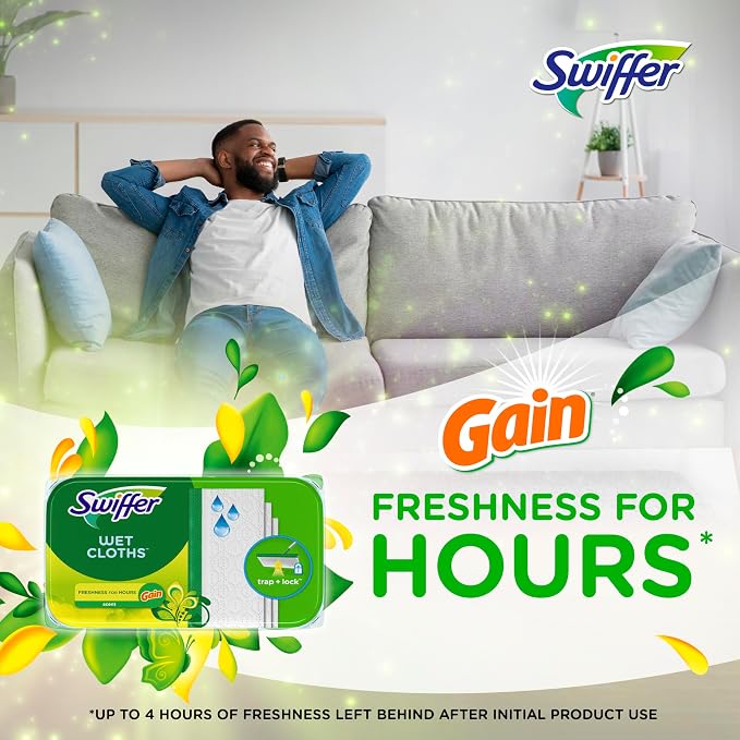 Swiffer Sweeper Wet Mopping Cloths, Multi-Surface Floor Cleaner with Gain Original Scent, 24 Count (Pack of 3)