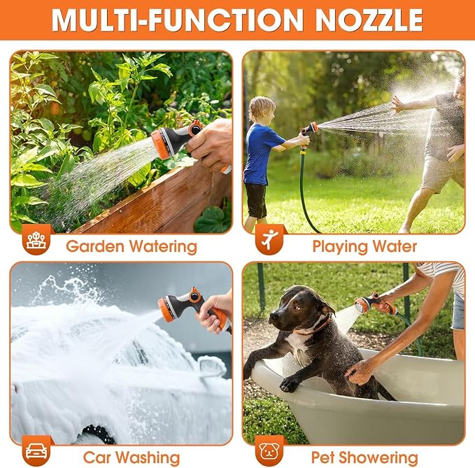 Garden Hose Nozzles,Hose Spray Nozzle with Adjustable 10 Watering Patterns | Slip Resistant High Pressure Water Hose Nozzle Sprayer for Plants & Lawns Watering ,Car Washing and Pet Showering 2Pack