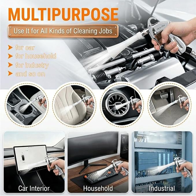 Tornado Car Cleaning Gun with Adjustable Air Flow Nozzle, Air Blower Gun for Car Detailing, High Pressure Dry Cleaning Gun Quickly Blasts Dust & Dirt Works with Air Compressor