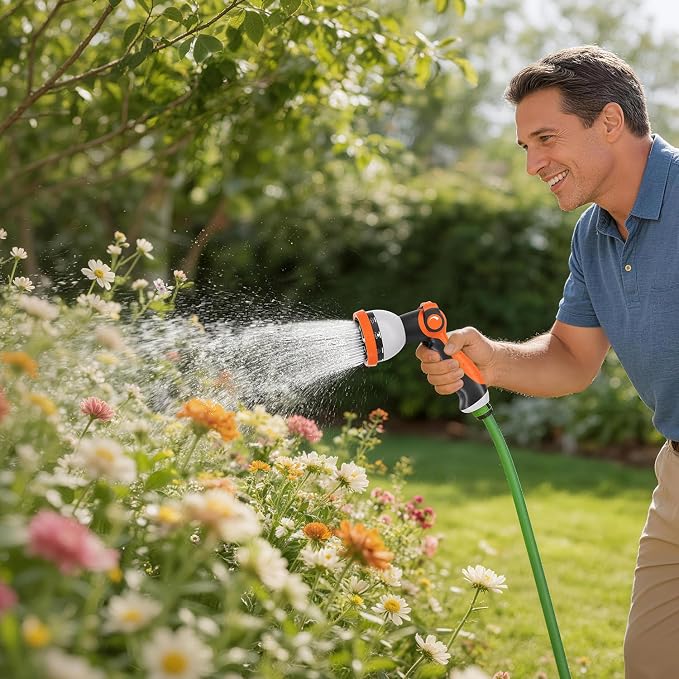 Besiter Garden Hose Nozzle, Hose Sprayer Nozzle with 10 Spray Patterns, Thumb Control On Off Valve,2 Pack Heavy Duty Metal Water Hose Nozzle for Car Wash, Plants, Pets & Outdoor Cleaning Green Orange