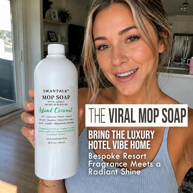 Premium Mop Soap Highly Scented, Odor-Eliminating Floor Cleaner for Mopping Hardwood, Tile, LVP, Laminate, 4X Concentrated Formula, Streak-Free No Residue, Pet Safe, 32oz (Island Coconut)