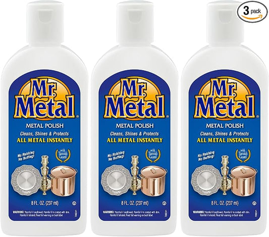 Mr. Metal Metal Polish Liquid All Metal Multipurpose Cleaner, Non-Abrasive, Sterling Silver Cleaner, Brass and Stainless Steel Cleaner, Grime and Tarnish Remover, Chrome Silver Polish, 8 oz - 3 pack