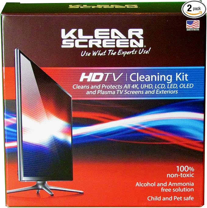 Cleaning kit for Tvs, Gaming Monitors, LCD, LED, OLED, LED, Made in The USA | 2 oz Spray Bottle, 59 ml Liquid, Terry Microfiber Cloth, Alcohol Free, Ammonia Free, Non Toxic Formula, Made In USA, Green
