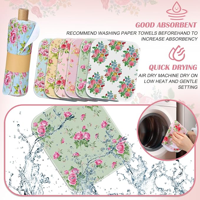 36 Pack Reusable Cleaning Cloths Washable Cotton Kitchen Dish Towels for Home Party Supplies Bulk, 9.84x11.81in (Countryside Flowers)