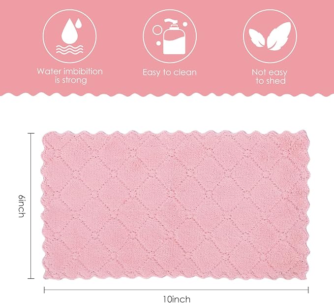 Rachan 11Pack Kitchen Dish Cloths Reusable Dish Towels,Super Absorbent Coral Velvet Cleaning Cloths for Cleaning Tableware, Kitchen, Bathroom(Pink grey10 x 6")