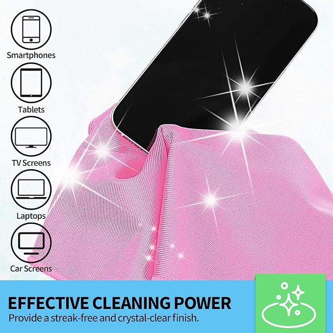 Microfiber Cleaning Cloth - 6 Pack Glasses Cleaning Cloth, 16" x 14" Window Cleaning Rags, Streak Free Lint Free Polishing Cloths Wipes for Eye Glass, Stainless Steel, Windshield, Pink