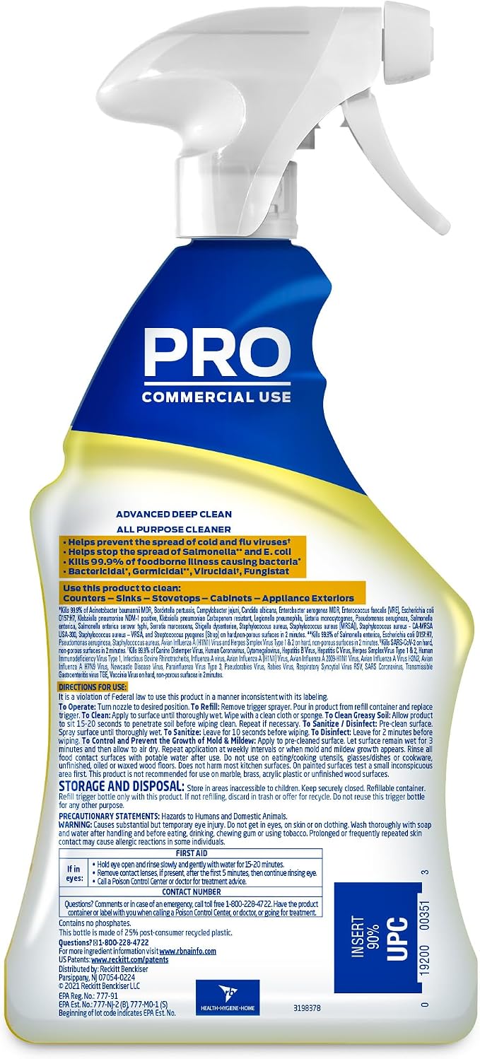 Lysol Pro All-Purpose Cleaner - Advanced Deep Cleaning Sanitizing and Disinfecting Spray - Lemon Breeze Scent - 32 oz Bottle (946 ml) - Pack of 12 - Commercial Use for Hotels, Facilities, Offices