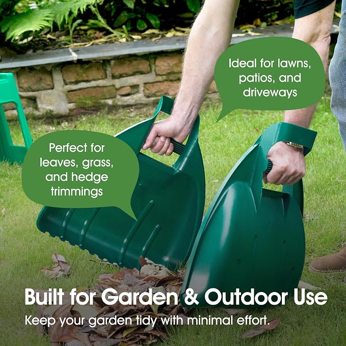 Whitefurze Leaf Grabber Garden Scoops for Removal of Leaves, Grass, Hedge Clippings and Mulching, Green
