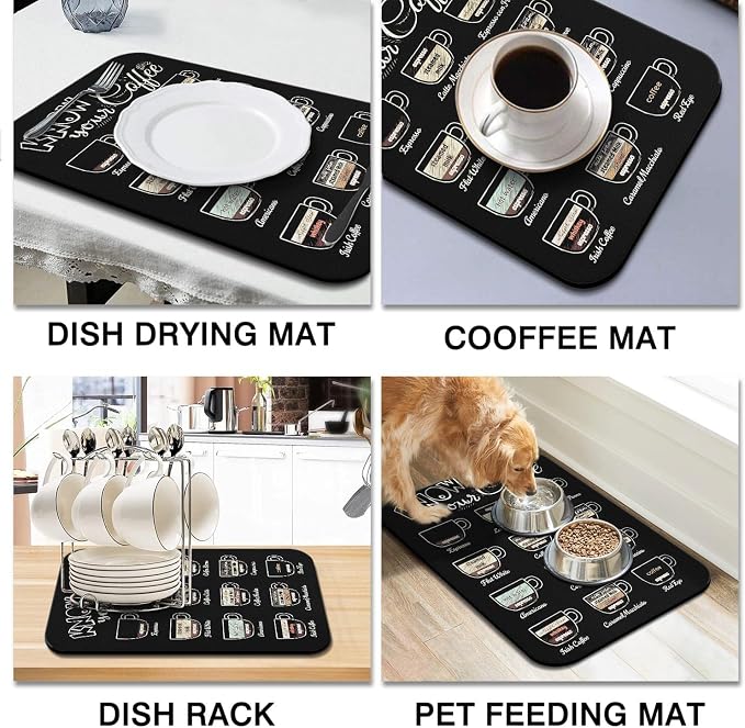 Super Absorbent Anti-Slip Silicone Dish Drying Mats - 24inx18in, Fits Countertop, Kitchen Counter, Coffee Maker, Espresso Machine
