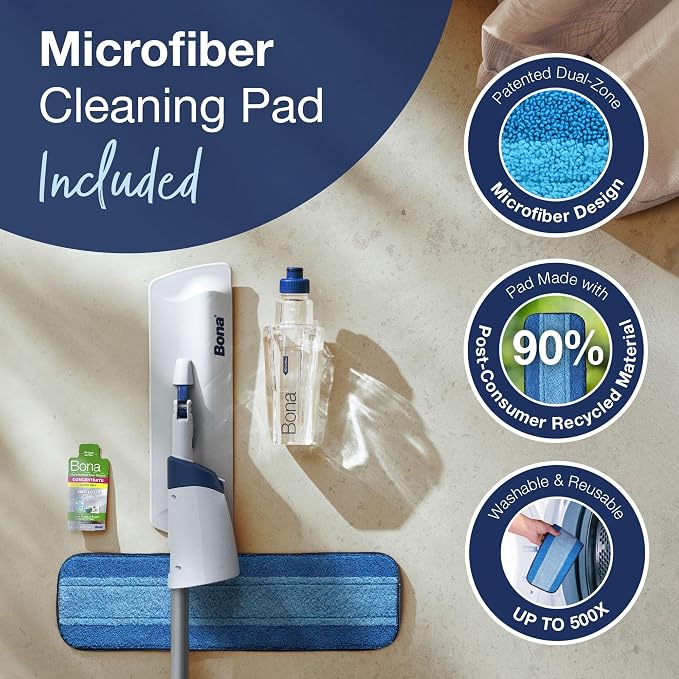 Bona Spray Mop Air - Includes Multi-Surface Floor Cleaner Concentrate and Microfiber Pad - Lemon Mint Scent - Lightweight & Compact Mop