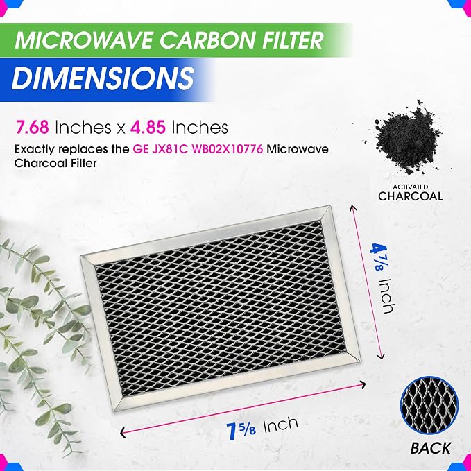 Microwave Filter Replacement 7.68" x 4.85" JX81C WB02X10776 GE Microwave Charcoal Filter - Also Fits LG Kenmore Carbon Filters - Freshens the Kitchen Air in Over the Range Oven Vent Fan