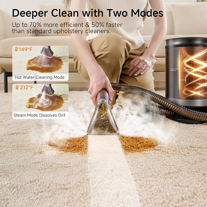 Uwant Portable Carpet Cleaner with Steam& Hot Water 18Kpa Upholstery Cleaner Machine for Pets with Cleaning Tools& Solution Carpet Steam Cleaner for set of 1 Cars,Couch,Furniture
