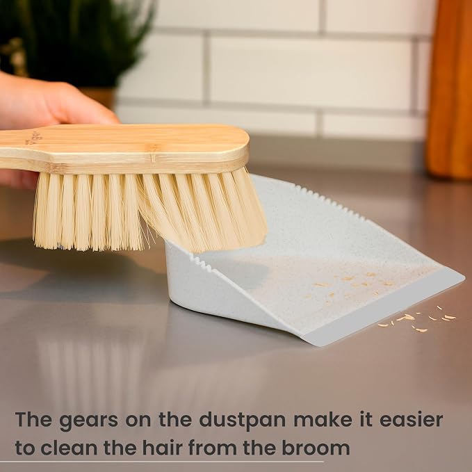 Vigar Zeroline Mini Bamboo Broom with Dustpan Combo Set, Gray | Small Dust Pan and Brush Set, For Dust, Pet Hair, Car and Crumbs, House and Kitchen Cleaning, Bamboo Broom