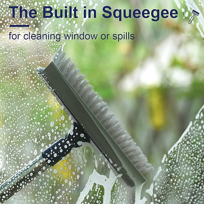 2 in 1 Floor Scrub Brush Grout Brush with 57.8" Long Handle,120°Rotatable Shower Tile Grout Scrubber,V-Shaped Corner Brush for Hard to Reach Areas (Grey)