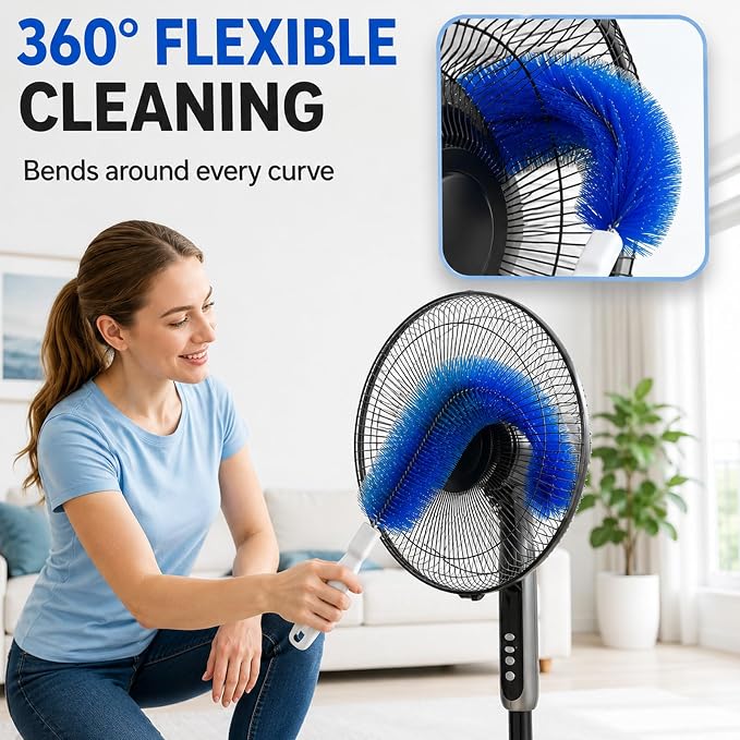 Fan Cleaning Brush, Bendable Microfiber Duster, Washable Reusable Fan Brush Cleaner for Fan Blades, Vents, Screens & Narrow Gaps (1, Blue)