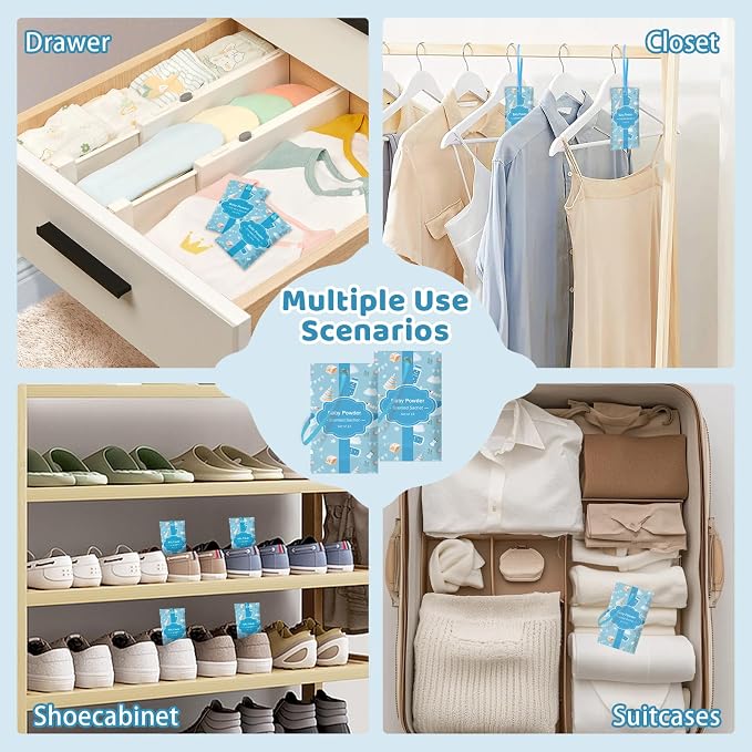 SCENTORINI Scented Sachets for Drawer and Closet, Baby Powder Scent 14 Pack | Long-Lasting Sachets Bags Gift Set, Closet Freshener Sachets, Wardrobe Freshener for Drawers, Closets, Handbags, Suitcases