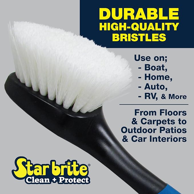 STAR BRITE Stiff Deck Brush with Long Handle - Heavy-Duty Marine-Grade Scrubber for Boats, Decks, & Hard-to-Reach Areas (040115)