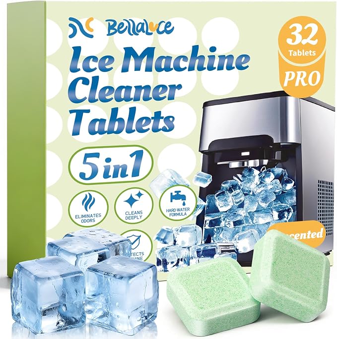 Bellaluce Ice Machine Cleaner Tablets, 32 Effervescent Descaling Tabs, Nickel Safe Cleaner for Countertop, Nugget, Portable & Commercial Ice Makers, Food-Grade Scale Remover for Fresh, Odor-Free Ice