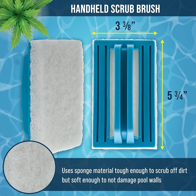 U.S. Pool Supply Hand-Held and Pool Pole Attachment Scrub Brushes - Surface Scrubbing Scouring Sponge Pads - Clean Pool Tile Grout Walls, Vinyl Liners, Spas, Remove Stains, Kitchen Bathroom Tub Shower