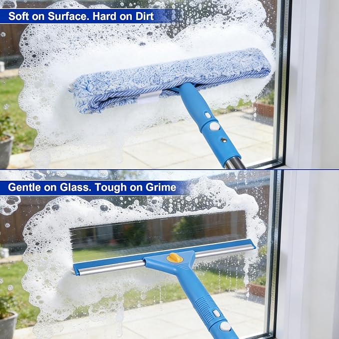 Professional Window Cleaning Kit, Window Washing Kit with 3 Gallon Bucket, 14-Inch Squeegee & 15-Inch Scrubber, 61-Inch Extendable Pole, Window Cleaning Equipment for Home & Commercial (61 inch)